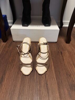 CHANEL Brown Espadrille Wedge Sandals with Ankle Straps